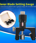 Magnetic Planer Blade Setting Jig Set Two Pack with adjustable gauge and wooden box for universal woodworking knife alignment.