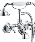 Retro Vibe Clawfoot Tub Faucet And Shower Kit, Chrome Wall Mount With Hand Shower, G1 2 Inlet, Brass Double Cross Handles
