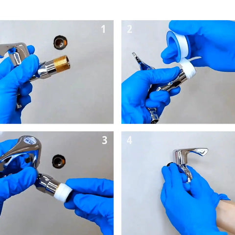 Installation process of Heavy Duty Teflon Tape For Plumbing Half Inch Wide And 520 Inches Long High Density PTFE on faucet