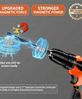 Illustration of Heavy Duty 20 Piece 4 Inch Hex Bit Set with stronger magnetic power used in an impact driver, highlighting its magnetic force capability.