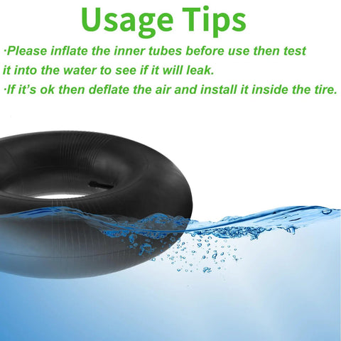 Premium 15x6.00-6 Inner Tubes With TR-13 Straight Valve Stem 2 Pack testing in water for leaks before installation.