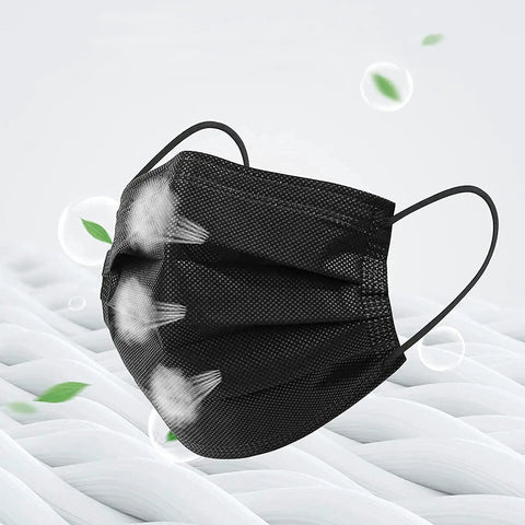 100 Pack Black Disposable Face Masks 3 Ply Breathable Soft Non Woven Masks With Built In Nose Bridge And Elastic Ear Loops For Daily Use
