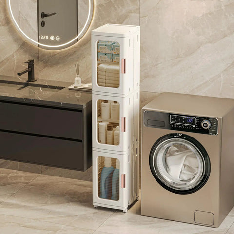 Space Saving Narrow Storage Cabinet With Doors And Adjustable Shelves, Tall Skinny Kitchen And Bath Organizer, 3 Adjustable Shelves