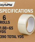 Clear Packing Tape Set, 6 Rolls, 1.88 Inch Wide, 65 Yards Each, 390 Total Yards, Thick 2.7 Mil, Heavy Duty Packing Tape