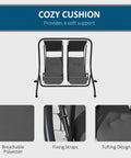 Two Seat Patio Swing Chair With Removable Canopy And Cup Holders For Porch, Garden, Poolside, And Backyard Gray Outdoor Swing with cozy cushion close-up