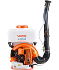 Backpack Fogger Sprayer With 63cc 3HP Gas Engine, 4-Gallon Tank, And Liquid Powder Duster for pest control, front view.