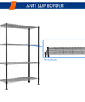 Straight Up Heavy Duty Metal Storage Rack With Adjustable Shelves For Kitchen Pantry Or Closet Black Stand showcasing anti-slip border and mesh shelves.
