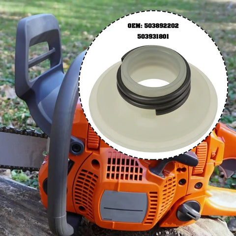 Two Pack Oil Pump Worm Gear 0.325 Inch By 7 Pitch Replacement Parts for Husqvarna 350 and 350e Chainsaws, shown with chainsaw.