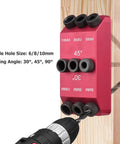 30 45 90 Angle Drill Hole Guide Jig With 6mm 8mm 10mm Sleeves Lightweight Aluminum Woodworking Drilling Guide in use