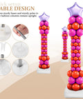 Balloon column stand kit with adjustable poles and stable bases; red, pink, and purple balloons with a purple star topper