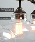 38 Inch 3 Light Modern Schoolhouse Island Light With Clear Glass Shades, Industrial Farmhouse Oil Rubbed Bronze Finish close-up