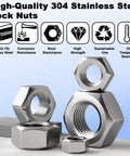 Assorted Stainless Steel Hex Nuts Kit M3 M4 M5 M6 M8 M10 M12 145 Pieces 304 Stainless Steel Hardware Set for DIY Projects