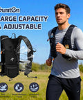Man running in field wearing Unisex Hydration Running Vest With Adjustable Chest Straps, Lightweight Nylon Gear for Marathon