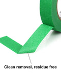 Close-up of green painter tape demonstrating clean removal, 0.94 inch wide, showcasing no residue from use in car paint jobs and home projects.