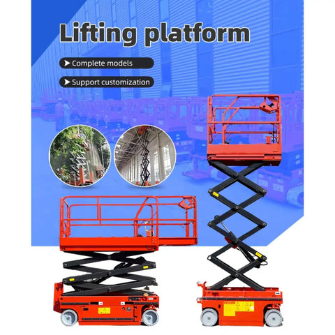 Heavy Duty Hydraulic Lift Platform With Safety Rails Built Like A Tank For Shop Use Industrial Material Handling Workhorse. Red scissor lift with safety rails.