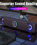 Compact Desktop PC Speakers With USB Powered Wired Connection For Monitor Setup, Mini Soundbar with LED light effects
