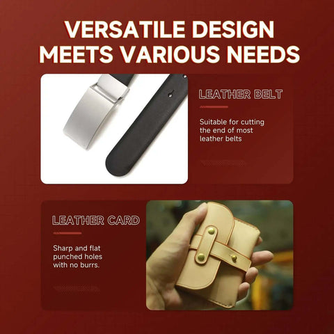 Leather Craft Tools Arc Shaped Half Round Punch Set for precise holes in belts and card holder, shown in use on leather products.