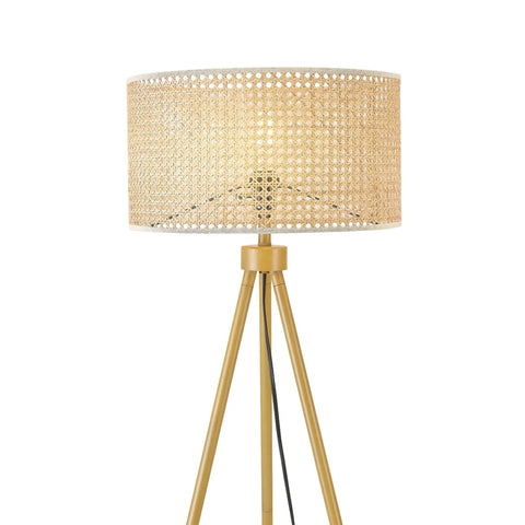 60 Inch Floor Lamp With Faux Wood Tripod Base And Rattan Shade On Off Rotary Switch For Easy Control Cottagecore Cozy Vibe