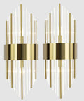 Modern Gold Crystal Wall Sconces Two Pack 2 Light Brass Glass Wall Light Fixtures For Bedroom Living Room Bathroom Vanity Mirror