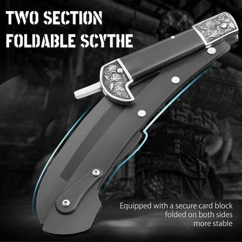 Two Section Folding Sickle With Stainless Steel Blade Black Wood Handle Grab And Go Portable Safety Scythe Knife With Sheath