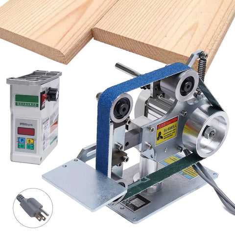 550W Brushless Desktop Belt Sander With Dang Solid Steel Construction And Easy Horizontal Or Vertical Swaps For Grinding Sanding Polishing Wood Metal Plastic Shop Gigs Crushed Effortlessly Daily with digital speed control and wood backdrop.