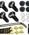 Heavy Duty Premium Black Anti Theft License Plate Screws M6 Stainless Steel Bolt Set for Vehicles with washers and tools.