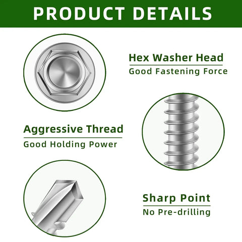 Number Eight Hex Washer Head Self Drilling Screws For Sheet Metal Self Tapping 410 Stainless Steel Bright Finish details