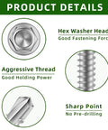 Hex washer head, aggressive thread, and sharp point of Heavy Duty Rip Through Sheet Metal Screws With Hex Washer Head Design built tough.