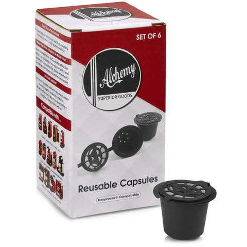 Refillable Coffee Pods For OriginalLine Machines Reusable Capsules Pack Of 6 For Nespresso Style Cups next to packaging
