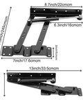 Heavy Duty 150N Kickback Lift Hinge For Solid Oak Coffee Tables Rustproof Steel Furniture Hardware dimensions shown in image.