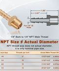 Five Pack Brass Hose Barb Fittings One Quarter Inch Barb To One Quarter Inch NPT Male Thread No Fuss Air Line Adapters For Tight Seal And High Pressure Up To Three Hundred PSI, 1/4 in fitting diagram