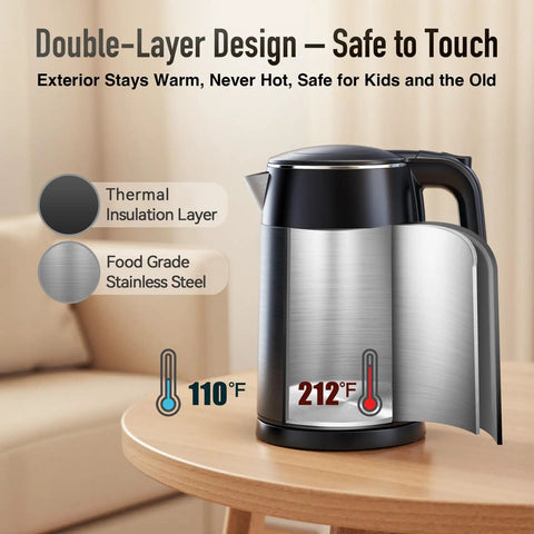 Electric Kettle 1.7L With Clear Touch Screen Temperature Control, No Plastic Contact With Water, Six Preset Temperatures
