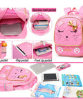 Girls Rolling Backpack Trolley School Bag With Cat Face Bowknot Pink Reflective Strip Cute Luggage For Kids compartments
