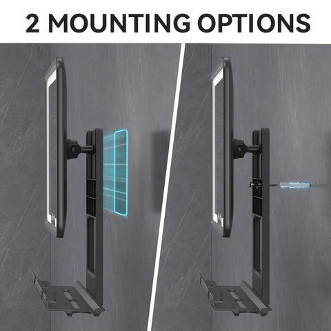 Heated Fog-Free LED Shower Mirror With 3 Dimmable Lights, 360 Degree Adjustable, Rechargeable, Drill-Free Mount Options