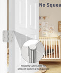 Premium 4 Inch Brushed Nickel Exterior Door Hinges 3 Pack Built Tough smooth hinge with removable pin on a white door.