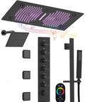 Top Tier Bluetooth Shower Head With 63 Custom Spray Modes And Precision Knob Controls featuring colorful LED lights and a sleek matte black design.
