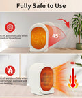 Cozy Yet Powerful 400W Space Heater For Desk And Office Use with safety features showing tip over and overheat protection
