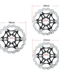 Floating Disc Brake Rotor 160mm 180mm 203mm Stainless Steel With 6 Bolts for road and mountain bikes, three size options