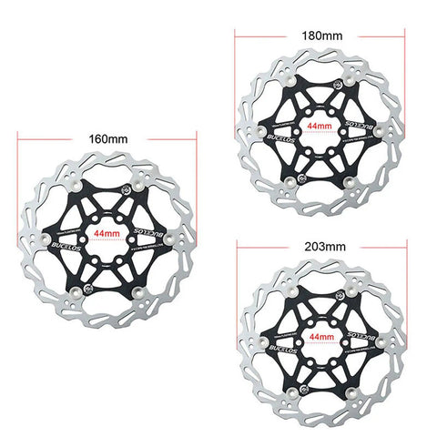 Floating Disc Brake Rotor 160mm 180mm 203mm Stainless Steel With 6 Bolts for road and mountain bikes, three size options