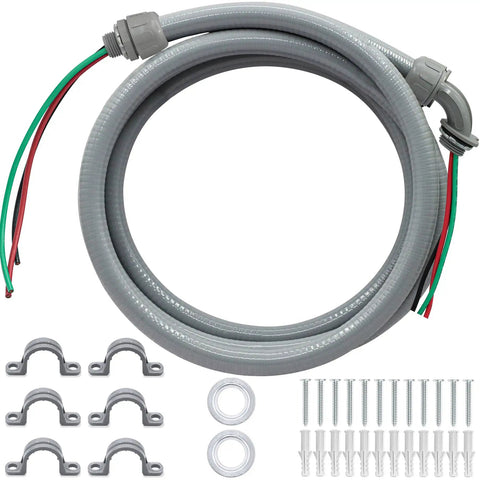 Six Foot AC Whip Kit with 3/4 Inch Non Metallic Liquid Tight Conduit and 8/3 Gauge Wires for Air Conditioner or Heat Pump Install
