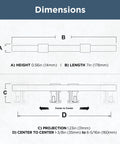 Dimensions diagram for Matte Black Cabinet Handles Five Pack Adjustable Drawer Pulls 35-160mm, showing measurements and hole centers.