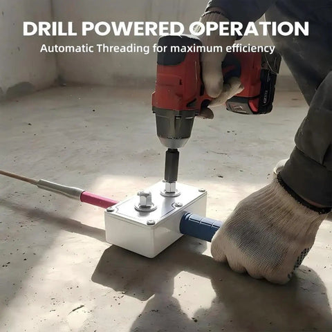 Compact Handheld Wire Puller For Electricians, Electric Drill Cable Tugger Tool in use connecting to drill for conduit fishing.