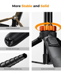 Close-up details of the 62 Inch Phone Selfie Stick Tripod with 2 In 1 Extendable Pole, showing anti-slip pads and knob-lock mechanism.