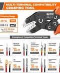 5-In-1 Wire Crimping Tool Ratcheting Crimper For AWG 28-16 Non-Insulated Open Barrel Terminals with examples of compatibility