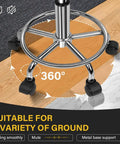 Footrest of PU Leather Rolling Stool With Wheels Footrest 360 Degree Swivel Height Adjustable Chair for Home Office Drafting Spa Salon Massage Beauty Stools Small Brown, showing 360° metal base and casters