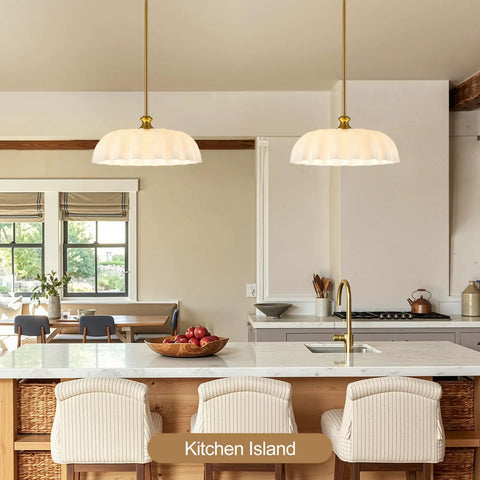 puncoll 15.7 Vintage Milk Glass Pendant Light Kitchen Island above a modern kitchen island with elegant design.