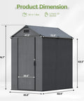 4x6 Ft Resin Outdoor Storage Shed With Floor And Lockable Door, Sloped Roof And Vent, All Weather UV Resistant, Deep Grey, dimensions