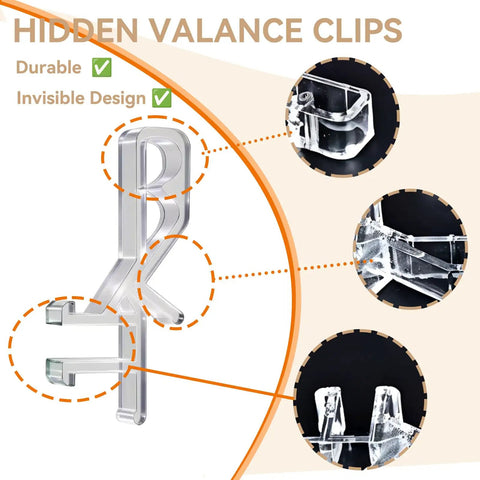 Clear Hidden Channel Valance Clips 1-7/8 Inch Set Of 22 For Wood And Faux Wood Blinds, showing durable transparent design.