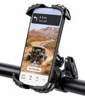Heavy Duty UTV Phone Mount Designed For Gator Xuv845r Models holding a phone with navigation on a dirt trail.