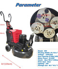Workhorse 12 Head Concrete Floor Polishing Grinder With Planetary Rotation System side view showing dimensions and features